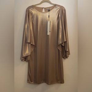 Gold H by halston dress with flowy arms cape style
